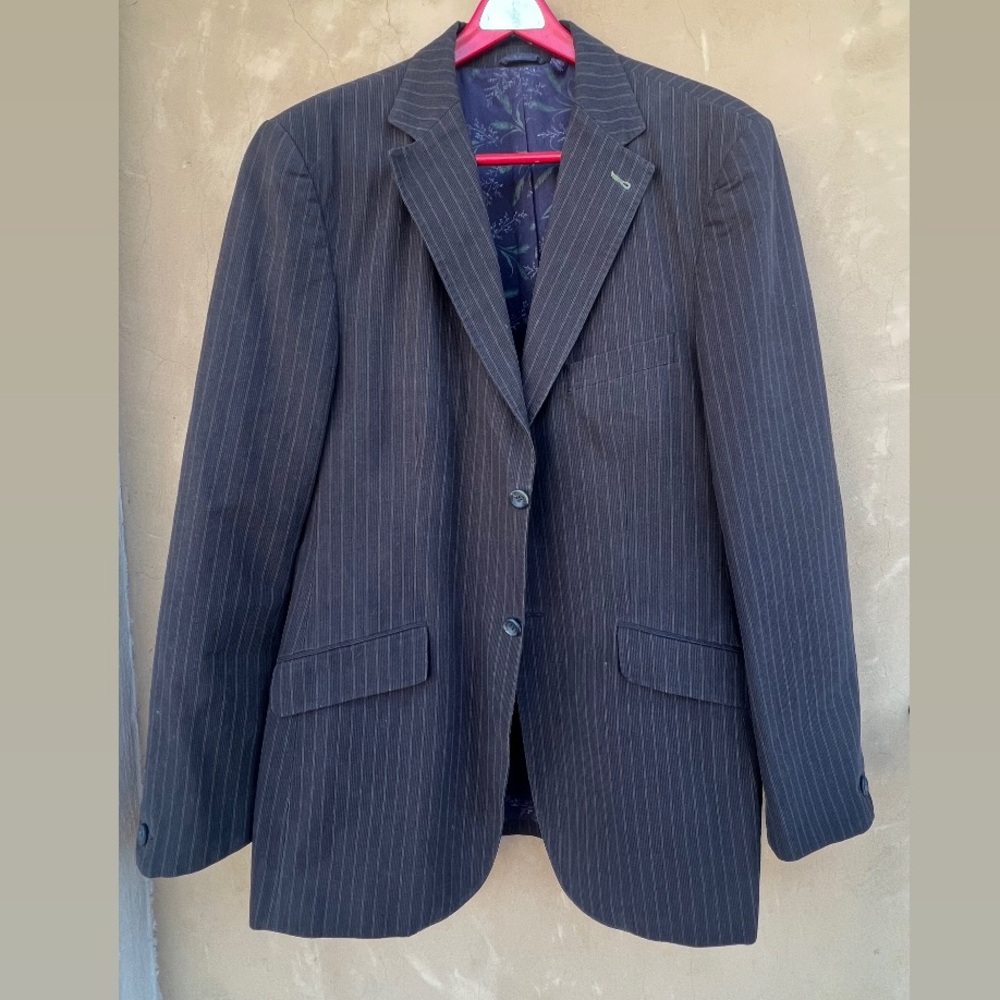 Ted Baker Purple Label 2-Button Striped Single Vent Brown Blazer